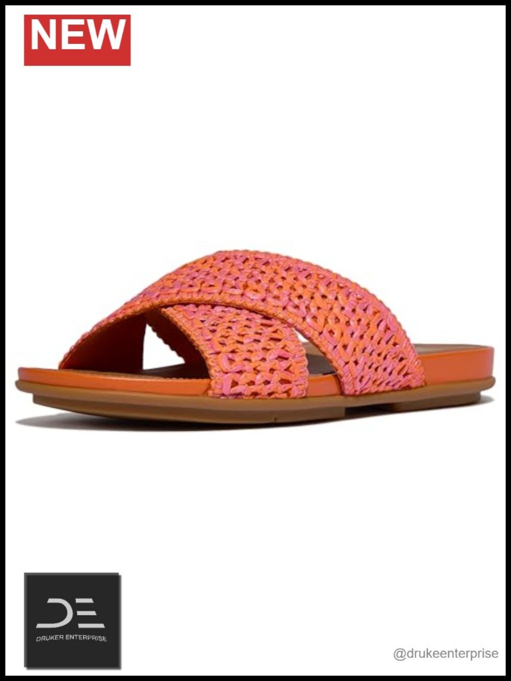 Women's Leather Cross Slide Sandals Slip-On Comfort Wedge